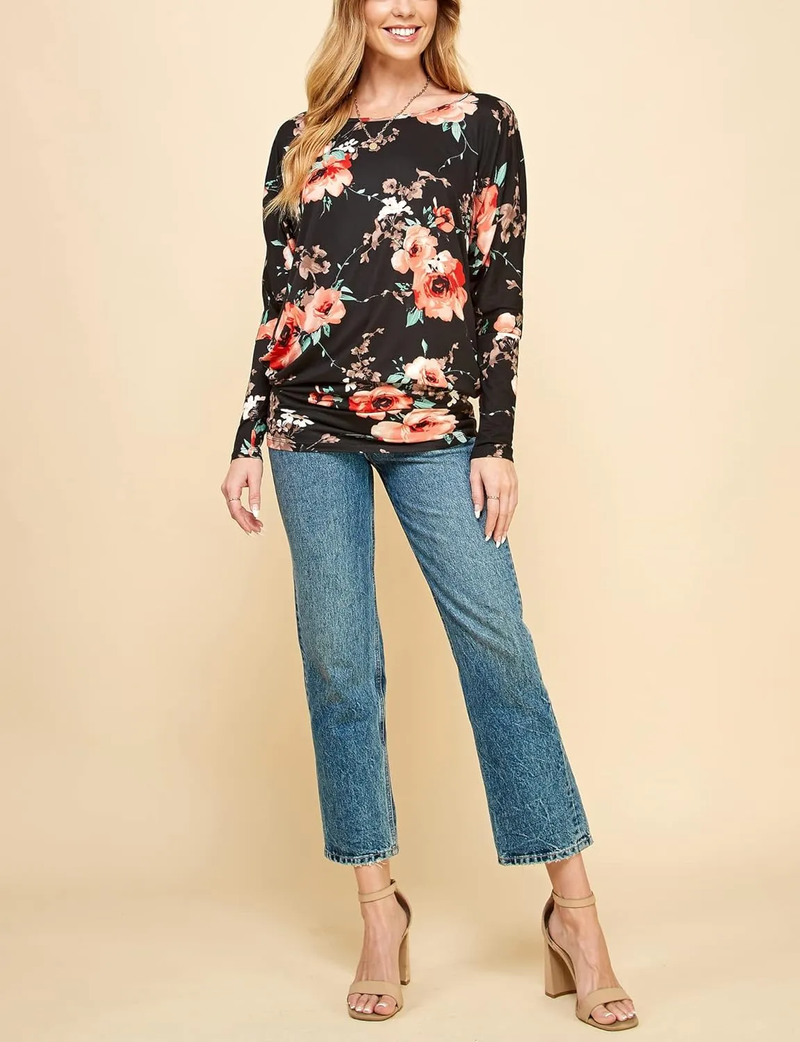 Lock and Love Women's Casual Flowy Draped Long Sleeve Batwing Dolman Top – Soft & Comfortable Loose Fit Pullover