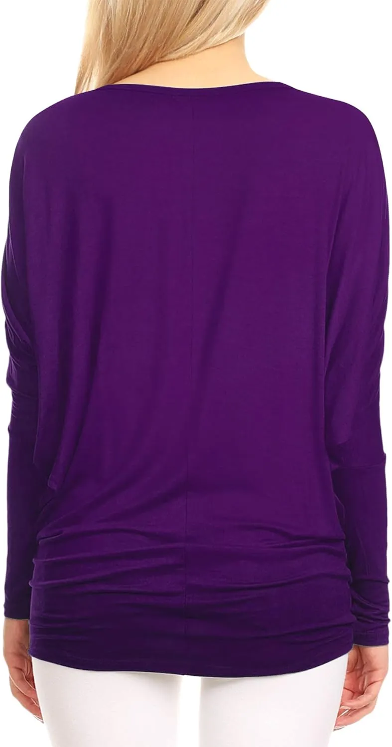 Lock and Love Women's Casual Flowy Draped Long Sleeve Batwing Dolman Top – Soft & Comfortable Loose Fit Pullover