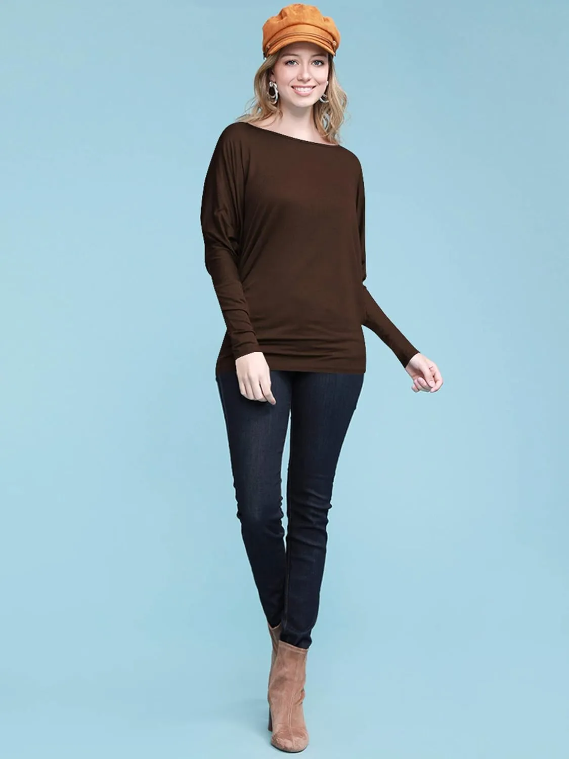 Lock and Love Women's Casual Flowy Draped Long Sleeve Batwing Dolman Top – Soft & Comfortable Loose Fit Pullover