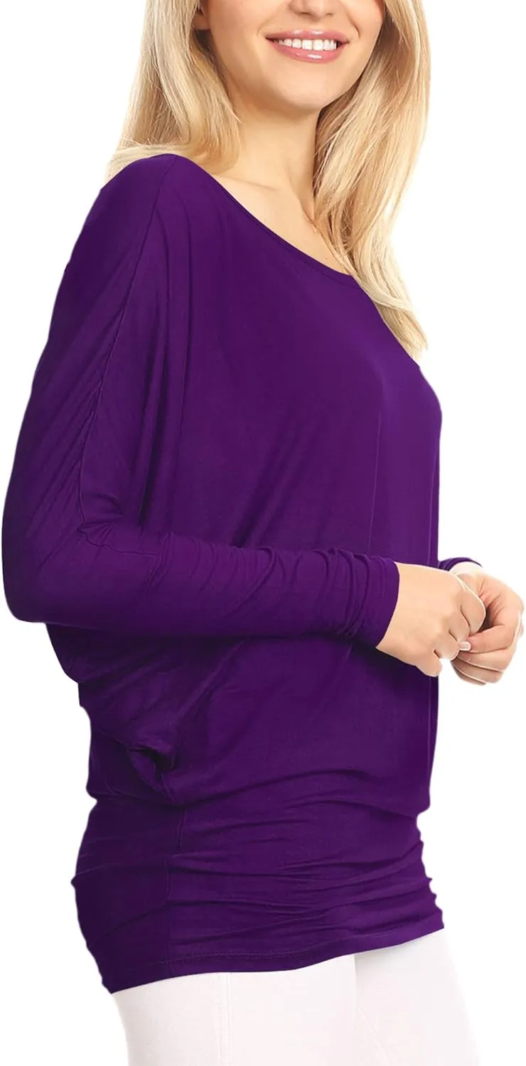 Lock and Love Women's Casual Flowy Draped Long Sleeve Batwing Dolman Top – Soft & Comfortable Loose Fit Pullover