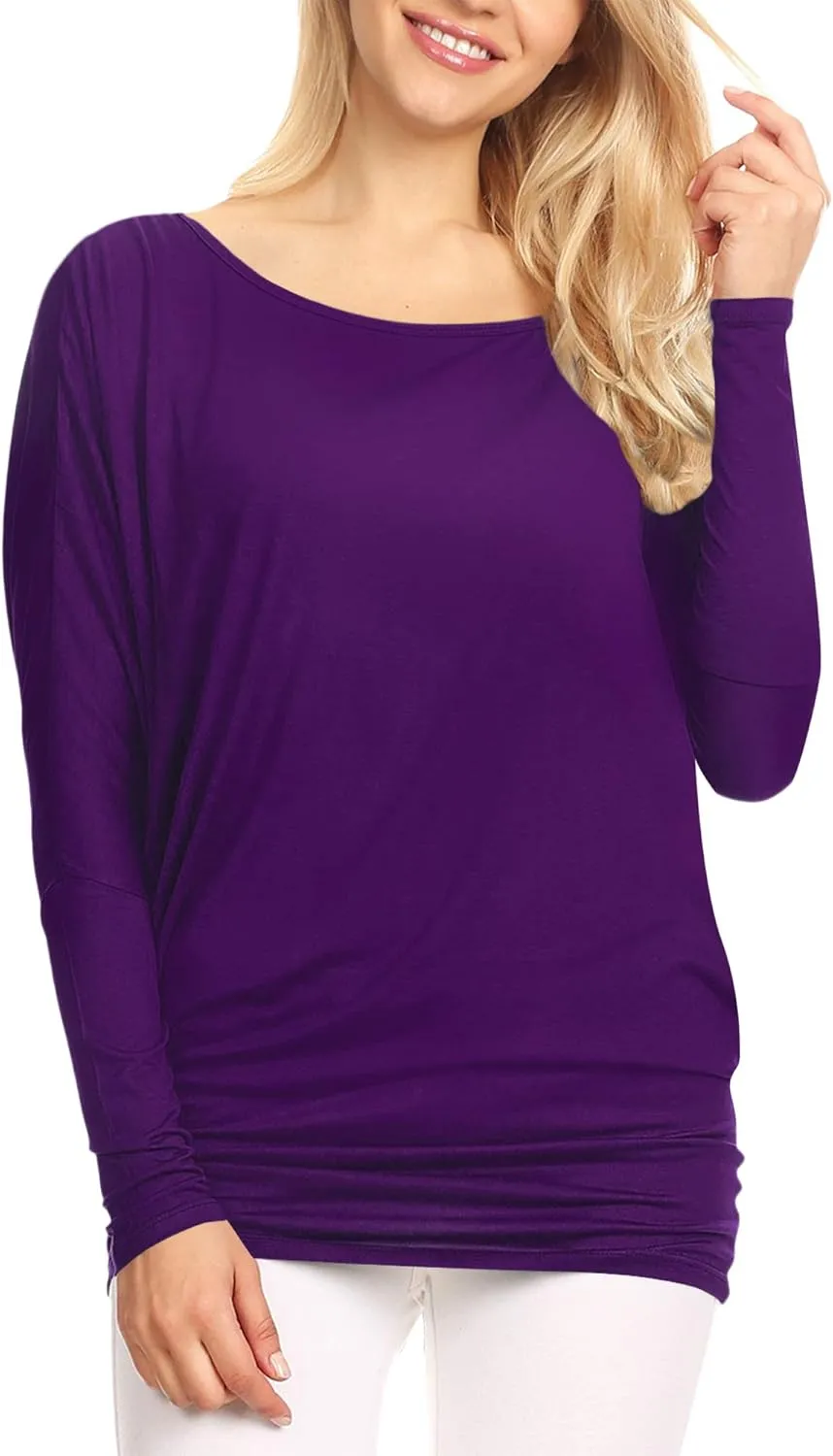 Lock and Love Women's Casual Flowy Draped Long Sleeve Batwing Dolman Top – Soft & Comfortable Loose Fit Pullover