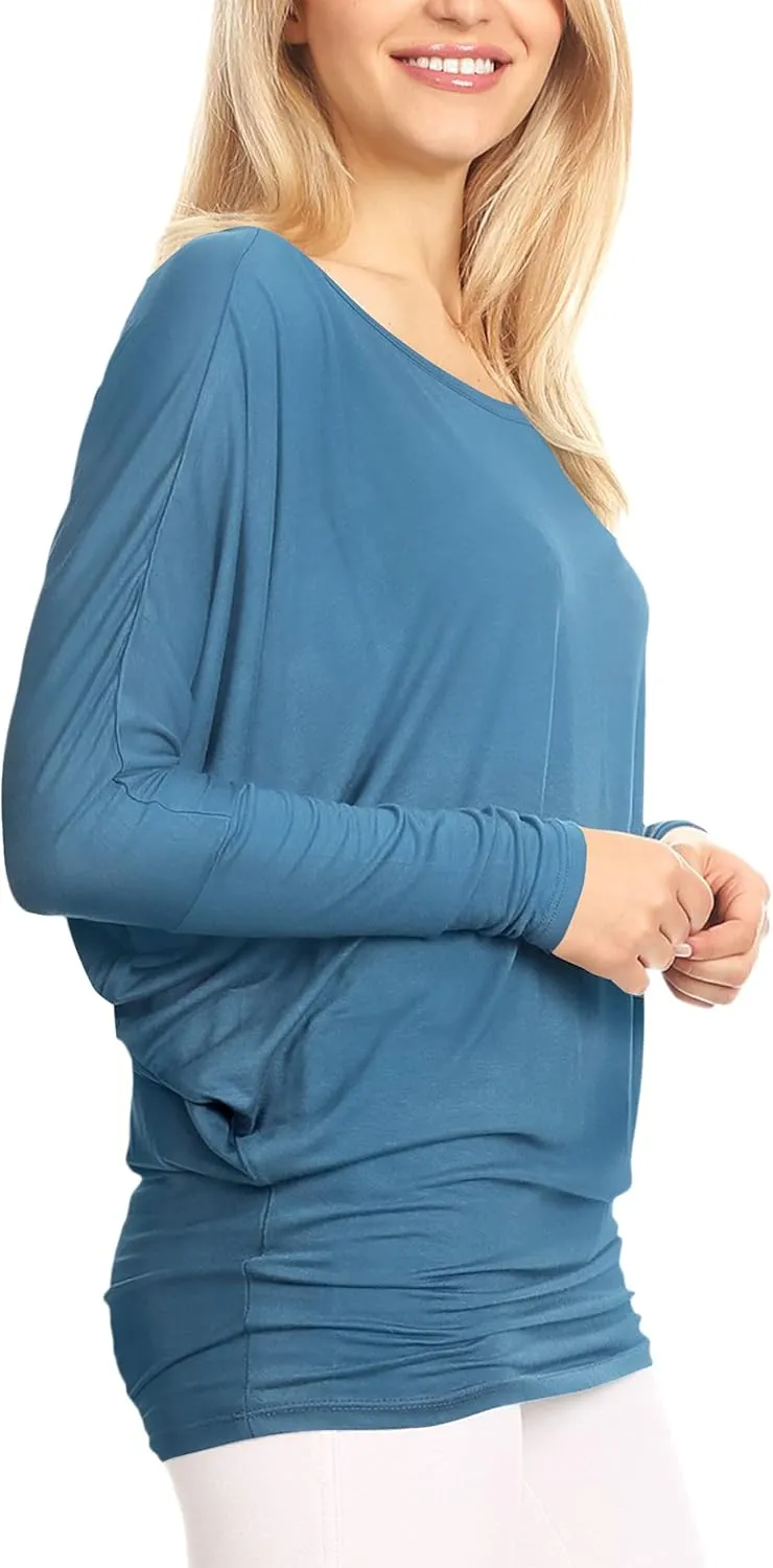 Lock and Love Women's Casual Flowy Draped Long Sleeve Batwing Dolman Top – Soft & Comfortable Loose Fit Pullover