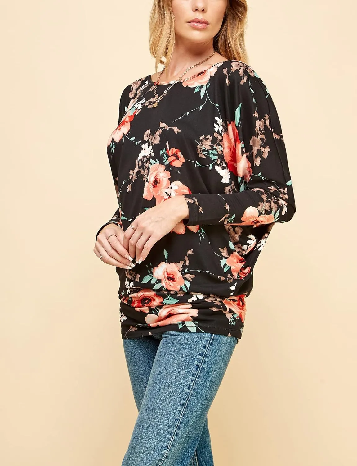 Lock and Love Women's Casual Flowy Draped Long Sleeve Batwing Dolman Top – Soft & Comfortable Loose Fit Pullover