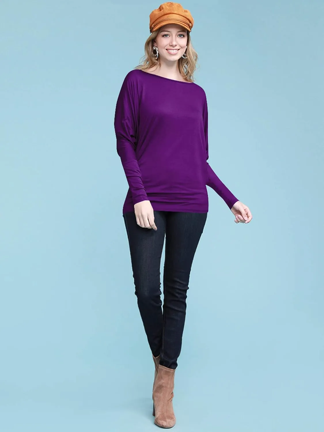 Lock and Love Women's Casual Flowy Draped Long Sleeve Batwing Dolman Top – Soft & Comfortable Loose Fit Pullover
