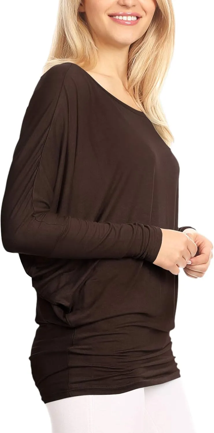 Lock and Love Women's Casual Flowy Draped Long Sleeve Batwing Dolman Top – Soft & Comfortable Loose Fit Pullover