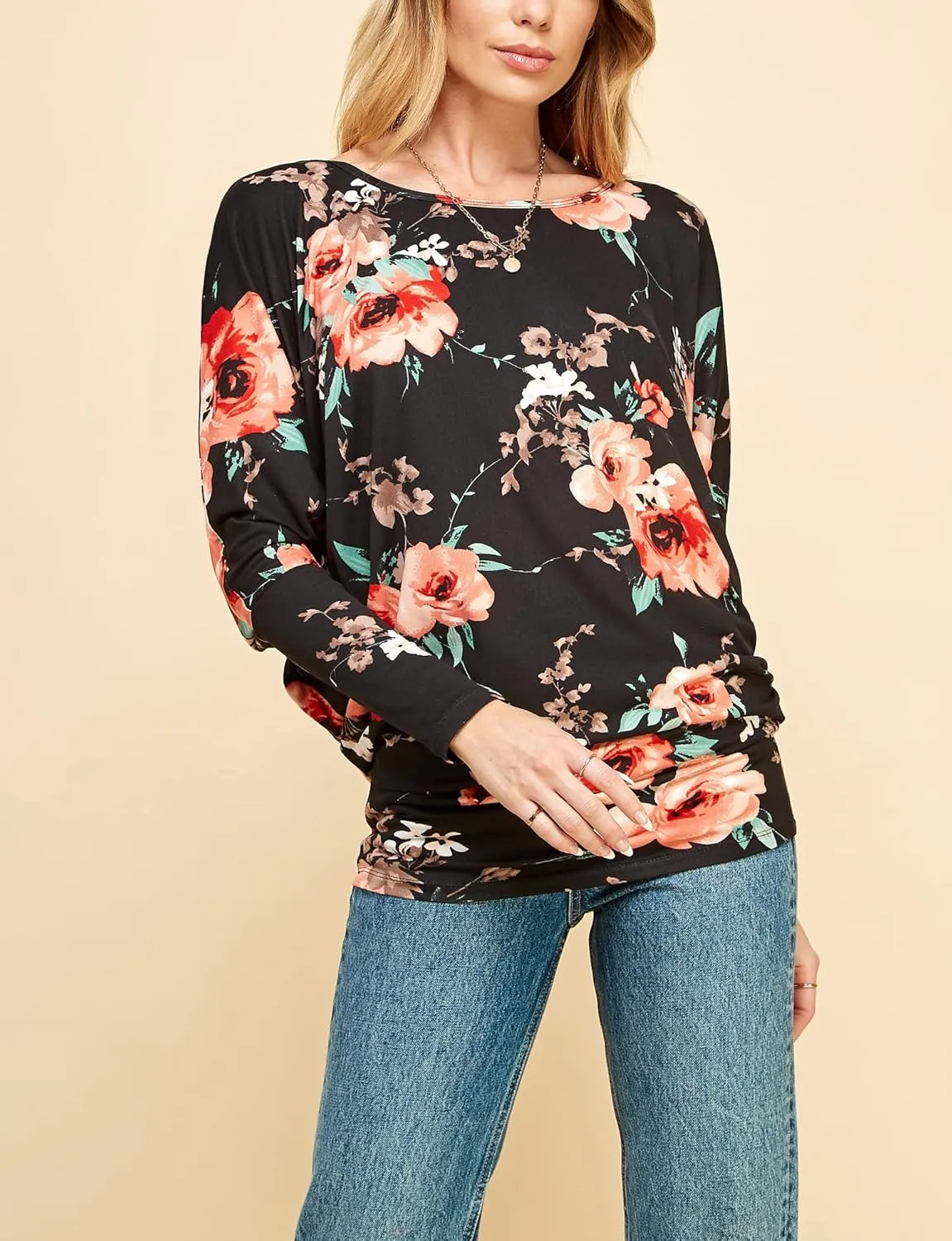 Lock and Love Women's Casual Flowy Draped Long Sleeve Batwing Dolman Top – Soft & Comfortable Loose Fit Pullover
