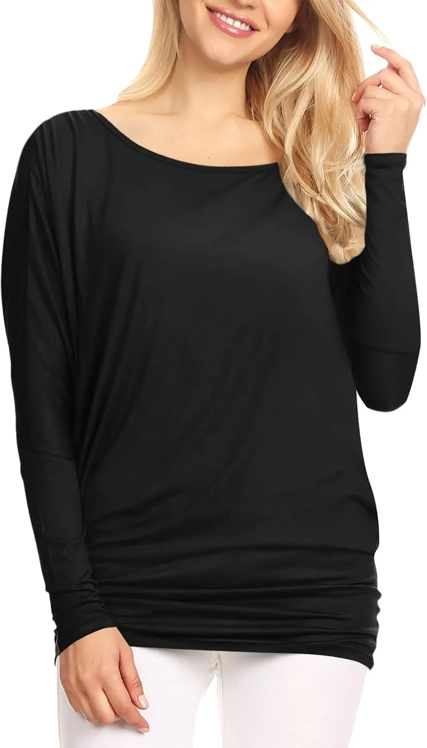 Lock and Love Women's Casual Flowy Draped Long Sleeve Batwing Dolman Top – Soft & Comfortable Loose Fit Pullover
