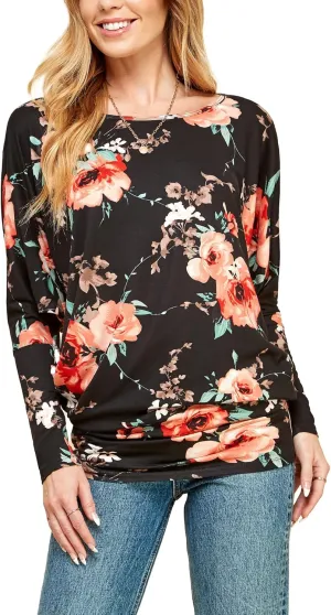 Lock and Love Women's Casual Flowy Draped Long Sleeve Batwing Dolman Top – Soft & Comfortable Loose Fit Pullover