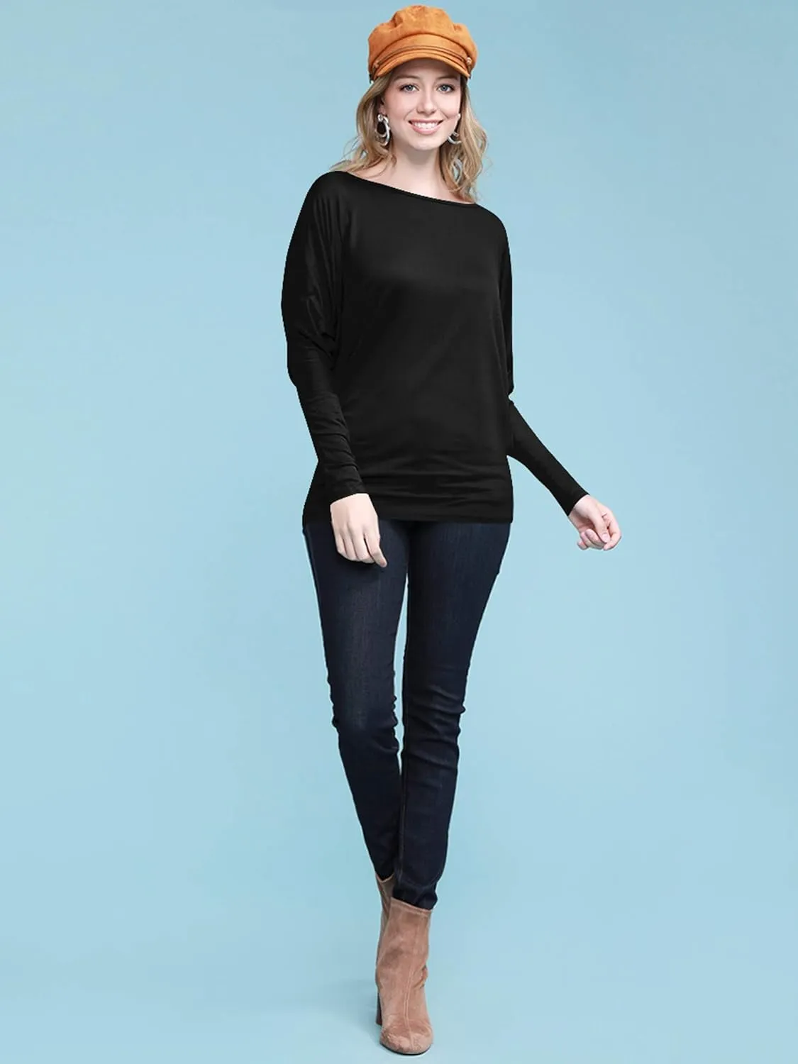 Lock and Love Women's Casual Flowy Draped Long Sleeve Batwing Dolman Top – Soft & Comfortable Loose Fit Pullover