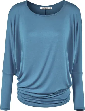 Lock and Love Women's Casual Flowy Draped Long Sleeve Batwing Dolman Top – Soft & Comfortable Loose Fit Pullover