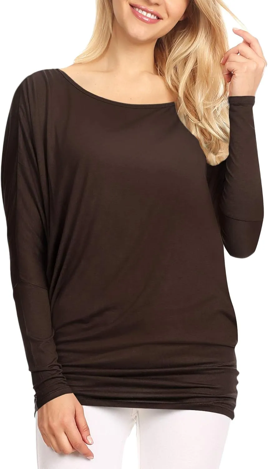 Lock and Love Women's Casual Flowy Draped Long Sleeve Batwing Dolman Top – Soft & Comfortable Loose Fit Pullover