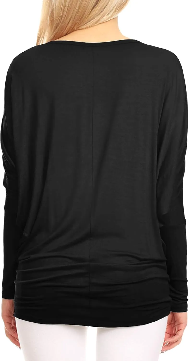 Lock and Love Women's Casual Flowy Draped Long Sleeve Batwing Dolman Top – Soft & Comfortable Loose Fit Pullover