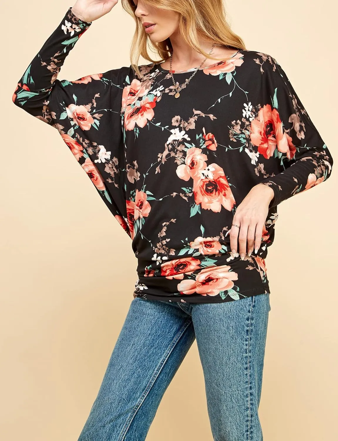 Lock and Love Women's Casual Flowy Draped Long Sleeve Batwing Dolman Top – Soft & Comfortable Loose Fit Pullover