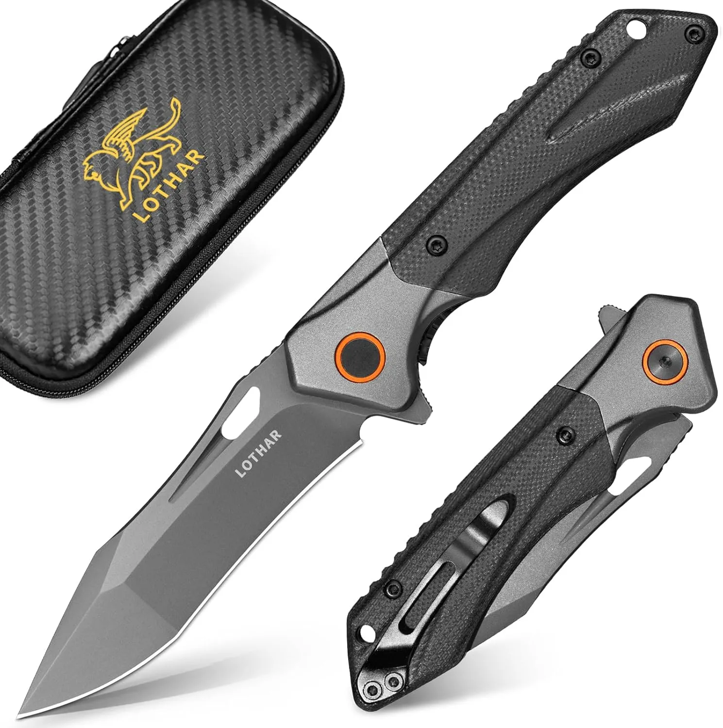 LOTHAR Lich King Mini Pocket Knife for Men,2.95” D2 Steel EDC Folding Knife with Clip, G10 Handle, Tactical Knife for Camping, Survival, Outdoor Gear, Gifts for Men Women (BLACK MINI)