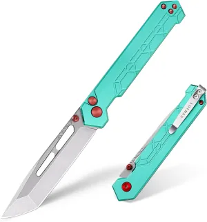 LOTHAR Rafael Pocket Knife, 3.45" 14C28N Tanto Blade Tactical Knife, Aluminum Handle, Button Lock Knife, Folding Pocket Knife with Clip, Ideal Gift for Men Women, Christmas Stocking Stuffers Gifts