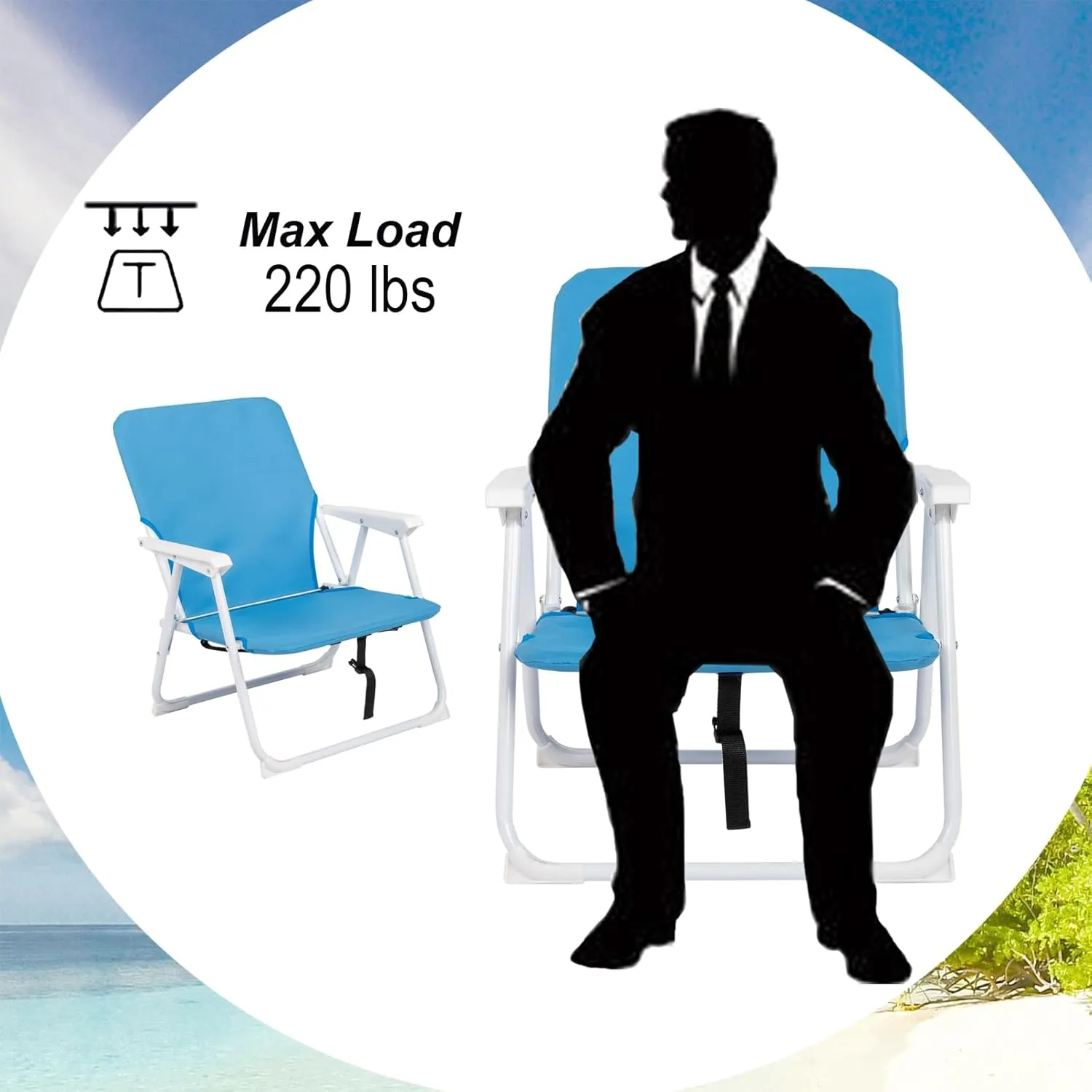 Low Beach Chair Small Camping Chairs Portable Lightweight Backpack Chair Blue Fishing Lawn Foldable Chair for Sporting Events and Tailgating,Supports up to 220Lbs,22"" x 23.6"" x 24.8""