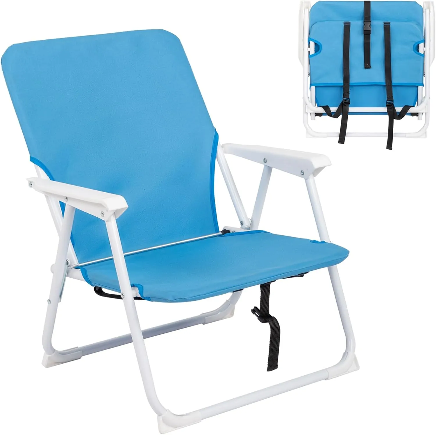 Low Beach Chair Small Camping Chairs Portable Lightweight Backpack Chair Blue Fishing Lawn Foldable Chair for Sporting Events and Tailgating,Supports up to 220Lbs,22"" x 23.6"" x 24.8""