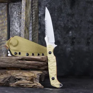LR-869 EDC Tactical Fixed fighting blades Blade，Full Tang 14C28N Steel Reverse Serrations G10/Linen Handle Kydex Sheath For Camping Hiking Hunting (Khaki G10)