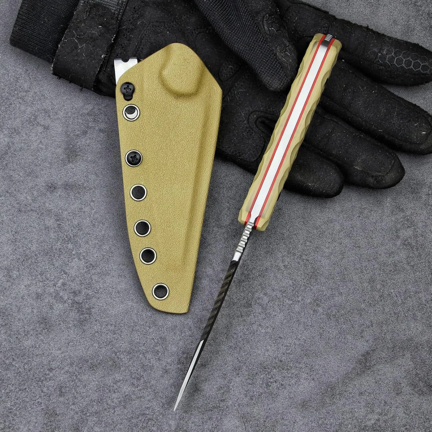 LR-869 EDC Tactical Fixed fighting blades Blade，Full Tang 14C28N Steel Reverse Serrations G10/Linen Handle Kydex Sheath For Camping Hiking Hunting (Khaki G10)