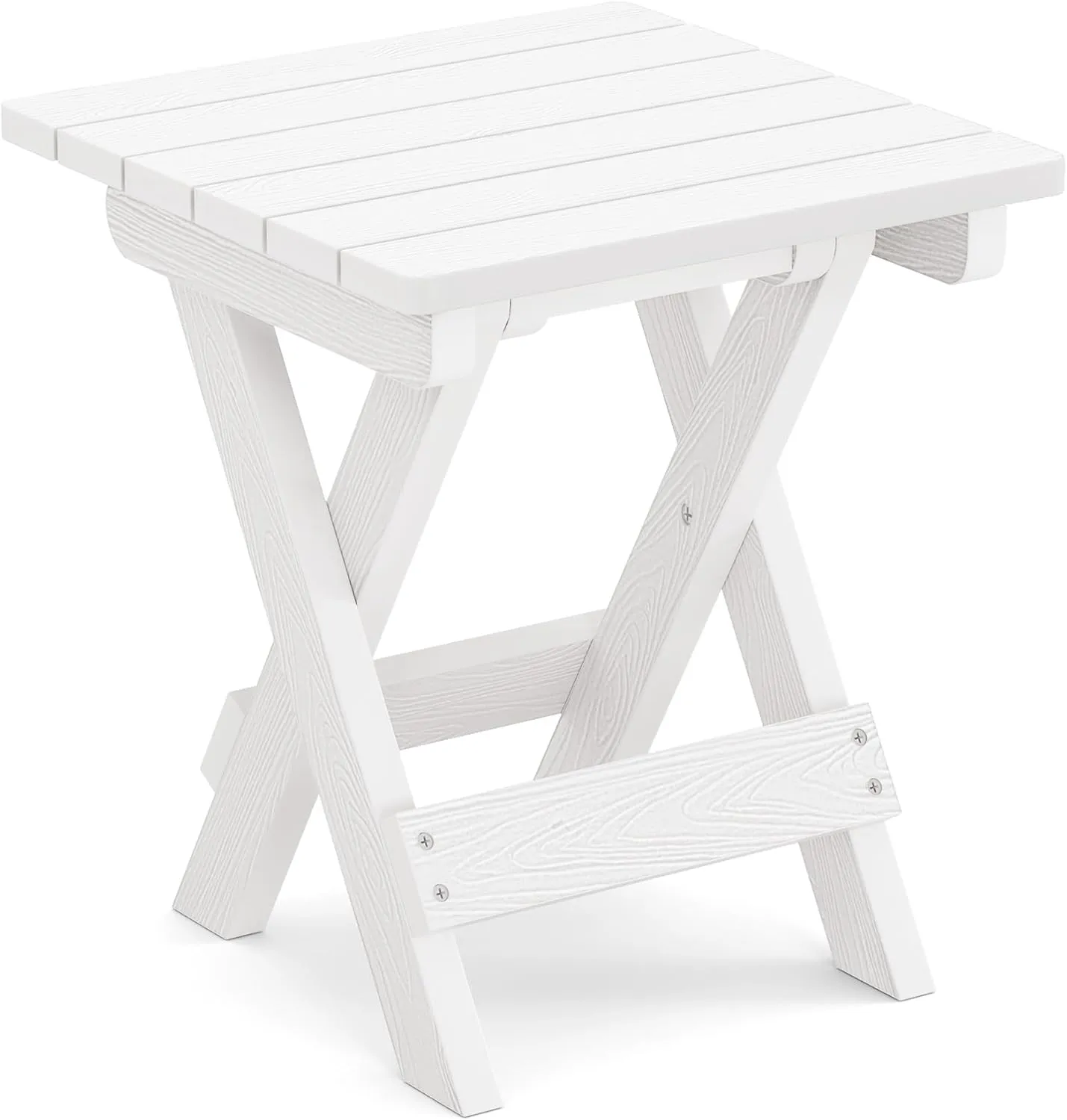 LUE BONA Small Outdoor Folding Side Table, HDPS Outside End Table for Patio, Porch, Deck, Pool, 14 Inch Height, White
