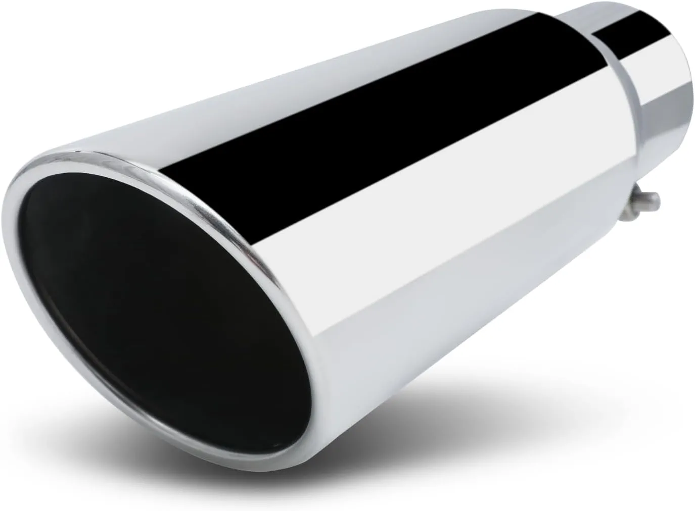 M-AUTO Universal Welded Muffler, 12" Overall Length Heavy Duty Stainless Steel Direct Fit Exhaust Muffler Assembly 4" Inlet and 6" Outlet, Roll and Angle Cut Tip, Chrome