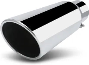 M-AUTO Universal Welded Muffler, 12" Overall Length Heavy Duty Stainless Steel Direct Fit Exhaust Muffler Assembly 4" Inlet and 6" Outlet, Roll and Angle Cut Tip, Chrome