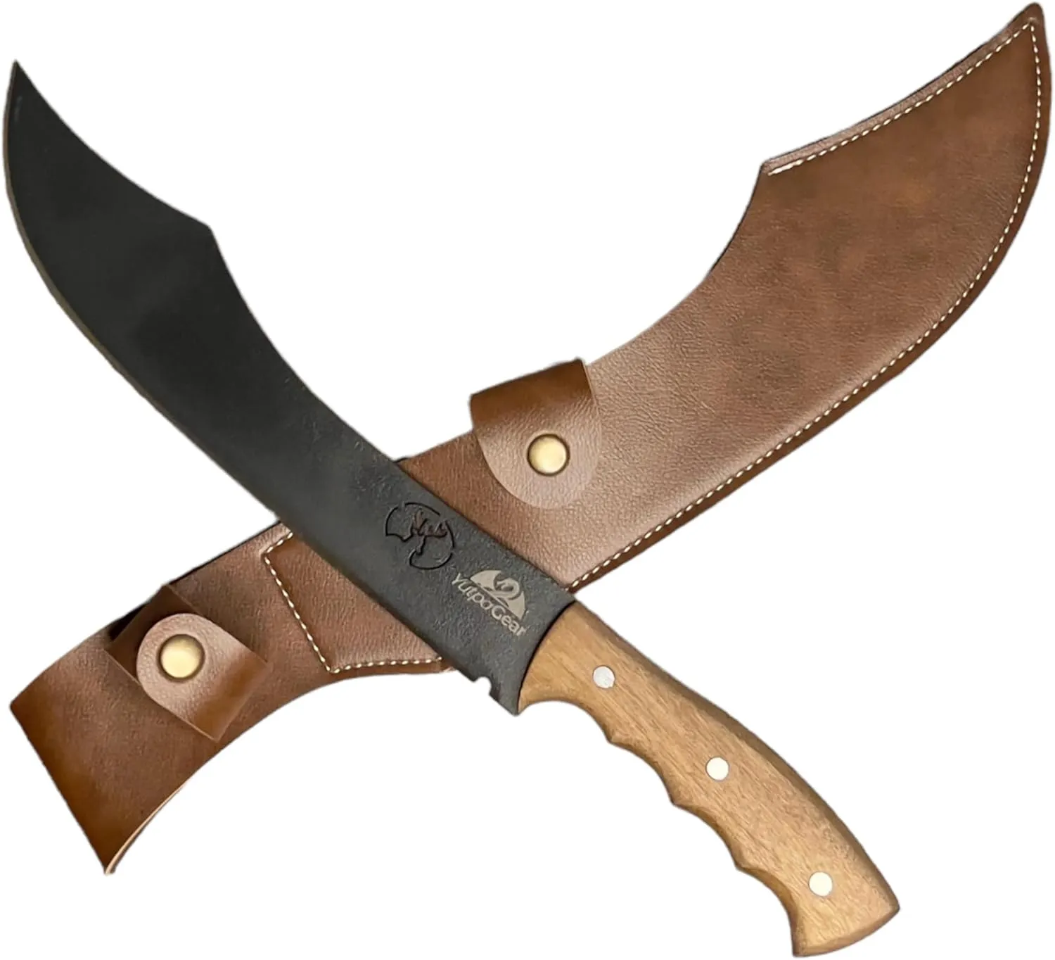 Machete Knife Camping 15" Bushcraft Gear Walnut Handle Hunting Survival Tools Full Tang Carbon Steel Leather Sheath