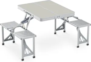MADOG Aluminum Camping Table with Integrated Chairs, Folding Picnic Table Foldable Outdoor Table with Seats, Complete with 4 Seats for Picnics, Camping, Travel, Silver