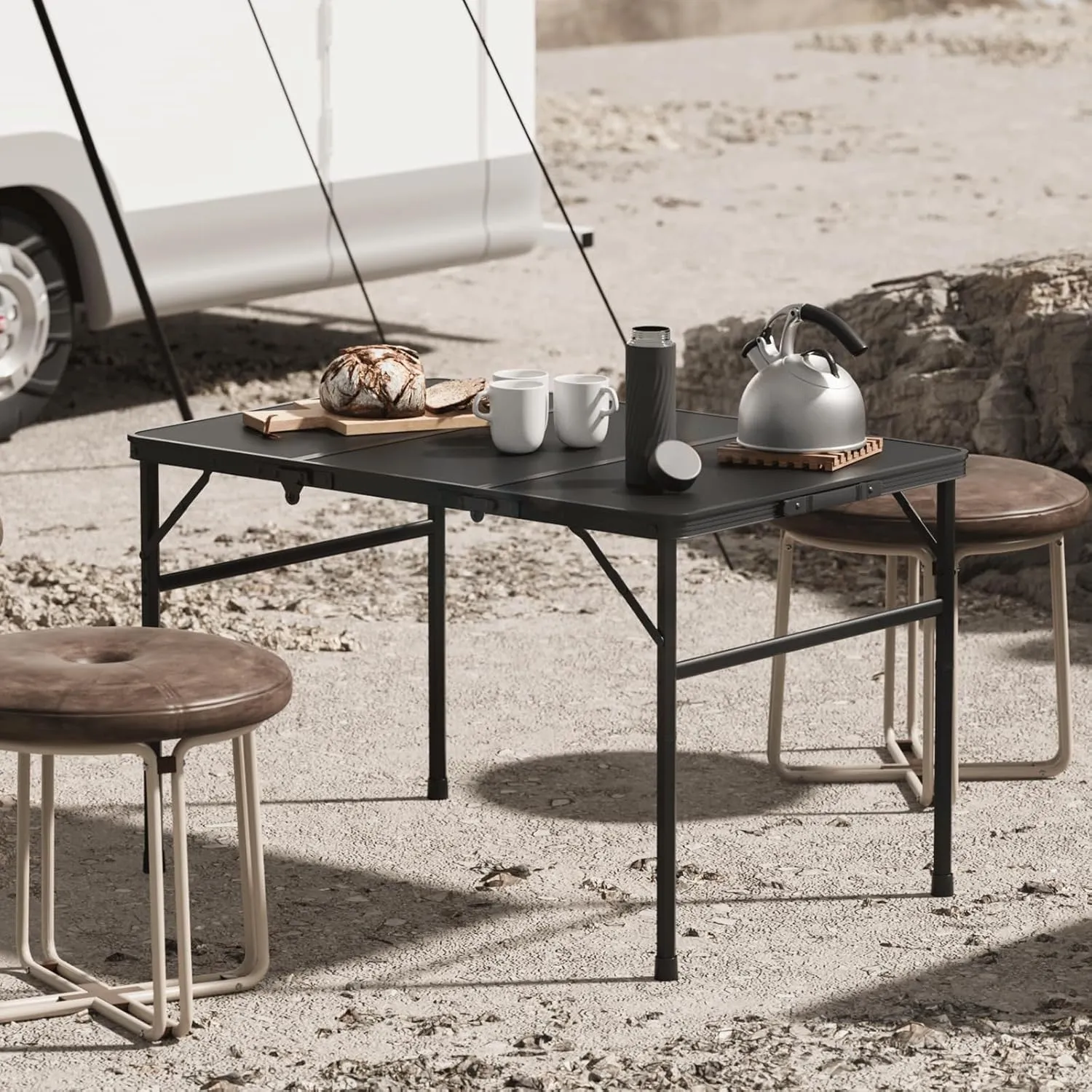 MADOG Portable Camping Table, Adjustable Height Small Folding Table Outdoor Camping Table, Perfect for Outdoor, Picnic and BBQ, Black