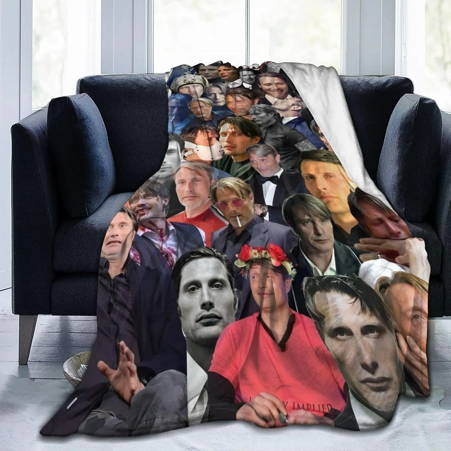 Mads Mikkelsen Blanket Flannel Fleece Printed Throw Blankets Ultra Soft Micro Warm Blanket for All Season Bedding Chair Sofa Couch Bed 50"x40"