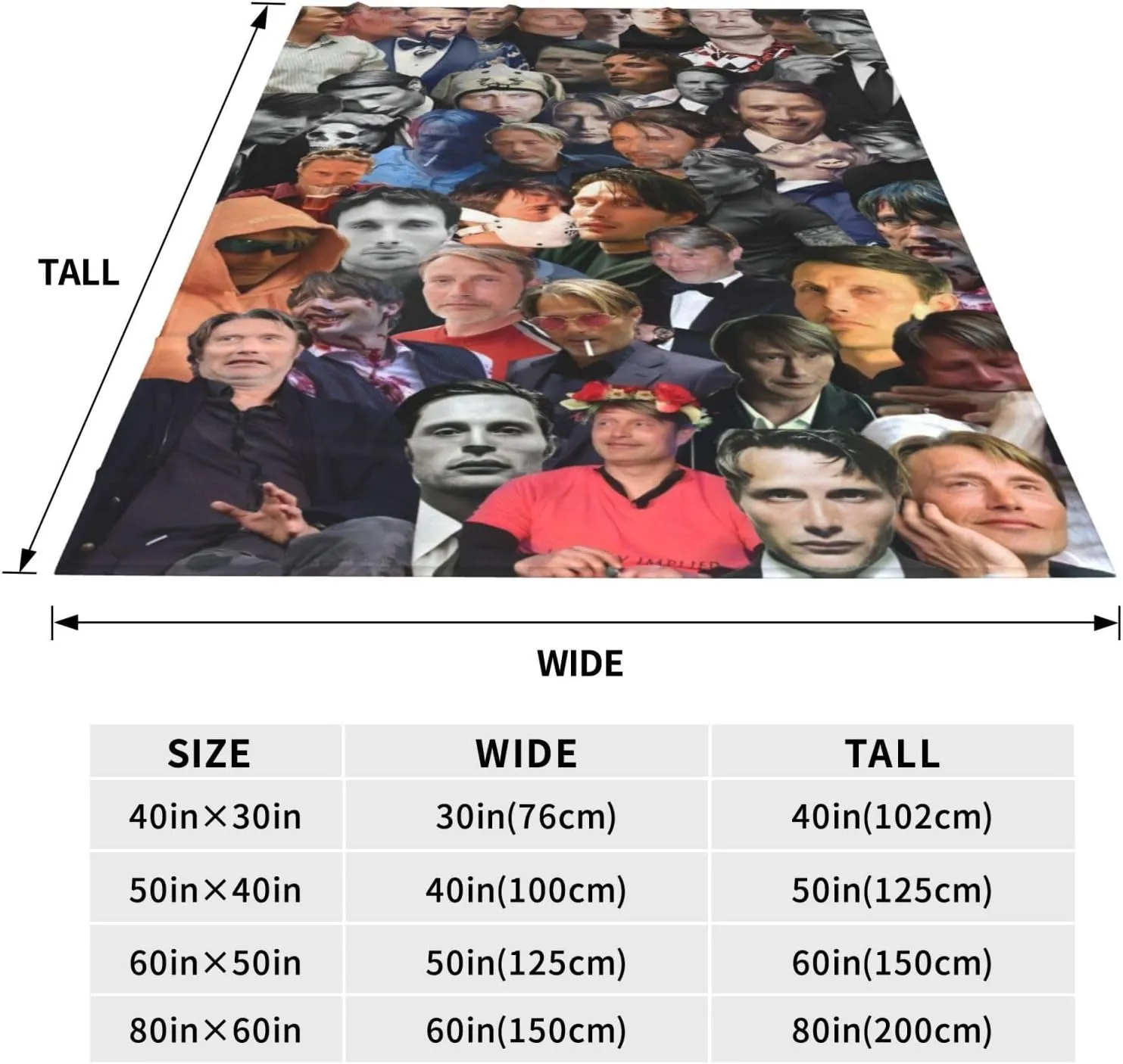 Mads Mikkelsen Blanket Flannel Fleece Printed Throw Blankets Ultra Soft Micro Warm Blanket for All Season Bedding Chair Sofa Couch Bed 50"x40"