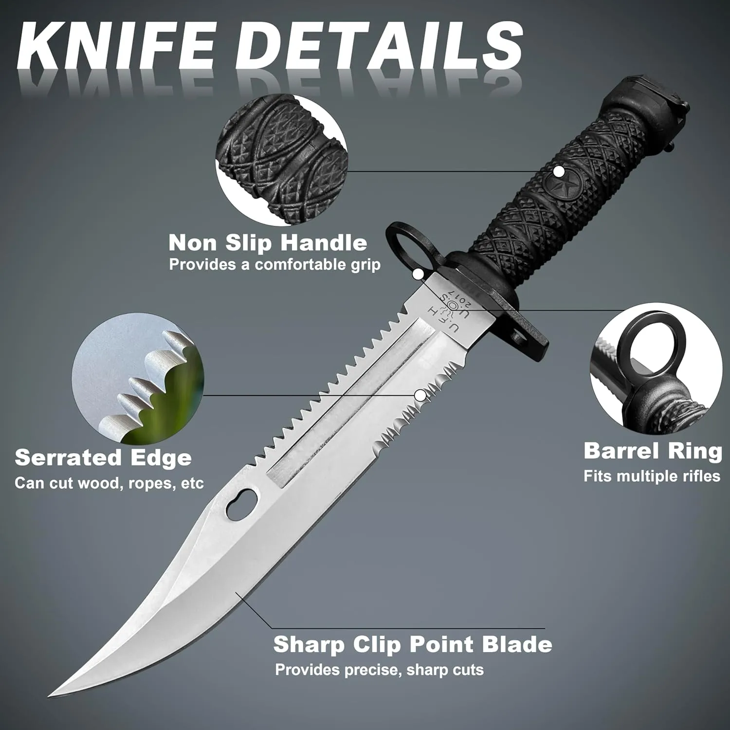 MADSABRE 13" Serrated Edge Fixed Blade Knife with Nylon Sheath, Outdoor Camping Fixed Blade Knives Fixed Blade Survival Hunting Knives Jungle Bushcraft Knife