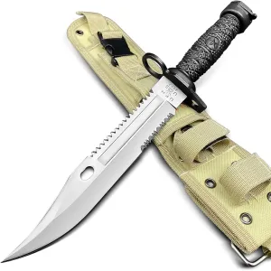 MADSABRE 13" Serrated Edge Fixed Blade Knife with Nylon Sheath, Outdoor Camping Fixed Blade Knives Fixed Blade Survival Hunting Knives Jungle Bushcraft Knife