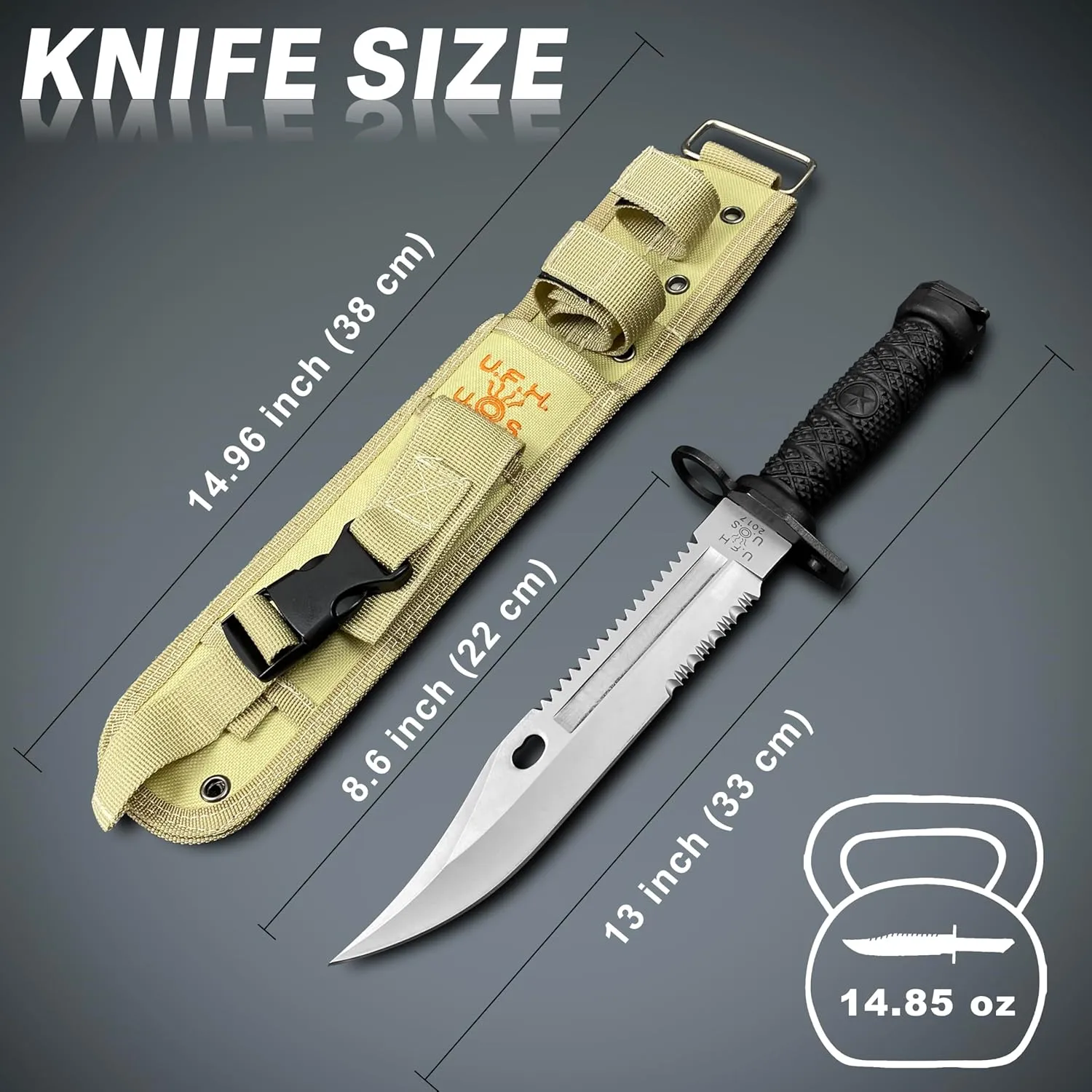 MADSABRE 13" Serrated Edge Fixed Blade Knife with Nylon Sheath, Outdoor Camping Fixed Blade Knives Fixed Blade Survival Hunting Knives Jungle Bushcraft Knife