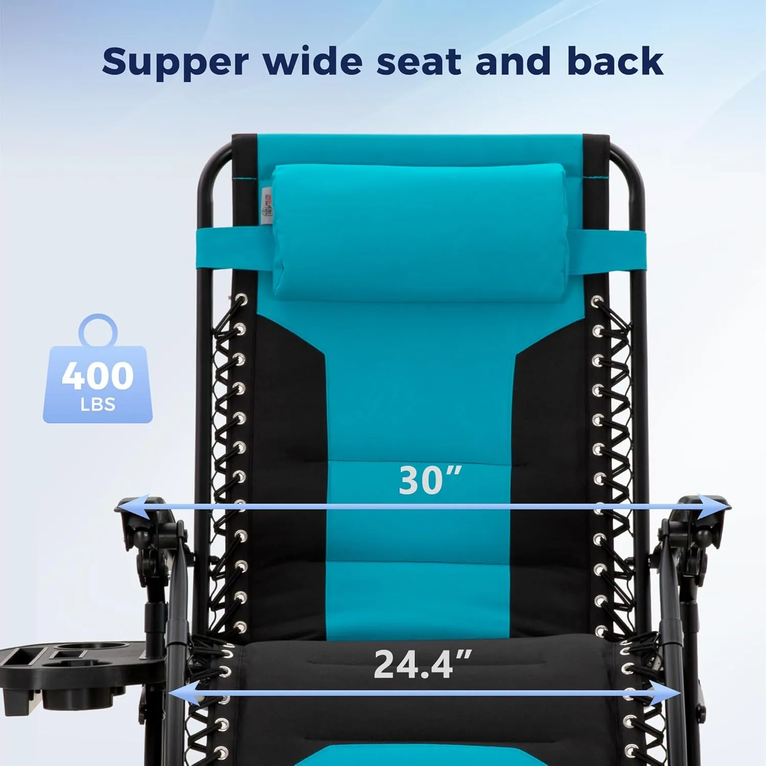 MAISON ARTS Oversized XXL Padded Zero Gravity Chair, Lawn Outdoor Lounge Chairs Set of 2, Foldable Recliners 28" Wide Seat Anti-Gravity for Patio Camping Poolside Yard, Support 400lbs, Aqua