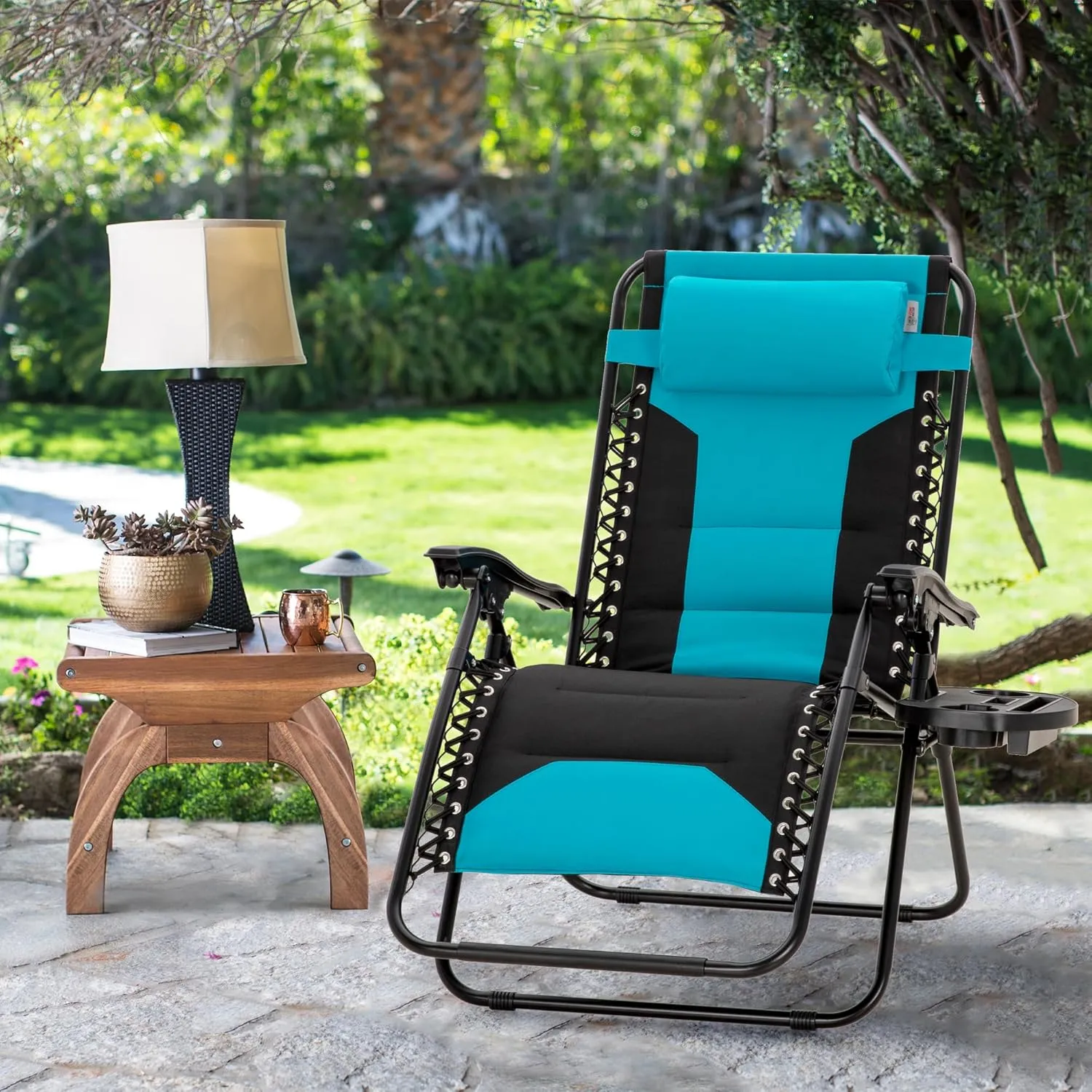 MAISON ARTS Oversized XXL Padded Zero Gravity Chair, Lawn Outdoor Lounge Chairs Set of 2, Foldable Recliners 28" Wide Seat Anti-Gravity for Patio Camping Poolside Yard, Support 400lbs, Aqua