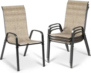 MAMIZO 4 Pcs Patio Dining Chairs, Stackable All Weather Teslin Chair, Heavy Duty Outdoor Chairs Set, w/Armrests, Upgraded Chair FeetW/Strenthened Iron Spacers,for Garden,330 LBS (Brown)