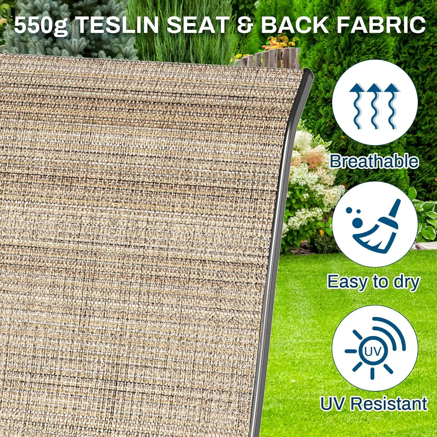 MAMIZO 4 Pcs Patio Dining Chairs, Stackable All Weather Teslin Chair, Heavy Duty Outdoor Chairs Set, w/Armrests, Upgraded Chair FeetW/Strenthened Iron Spacers,for Garden,330 LBS (Brown)