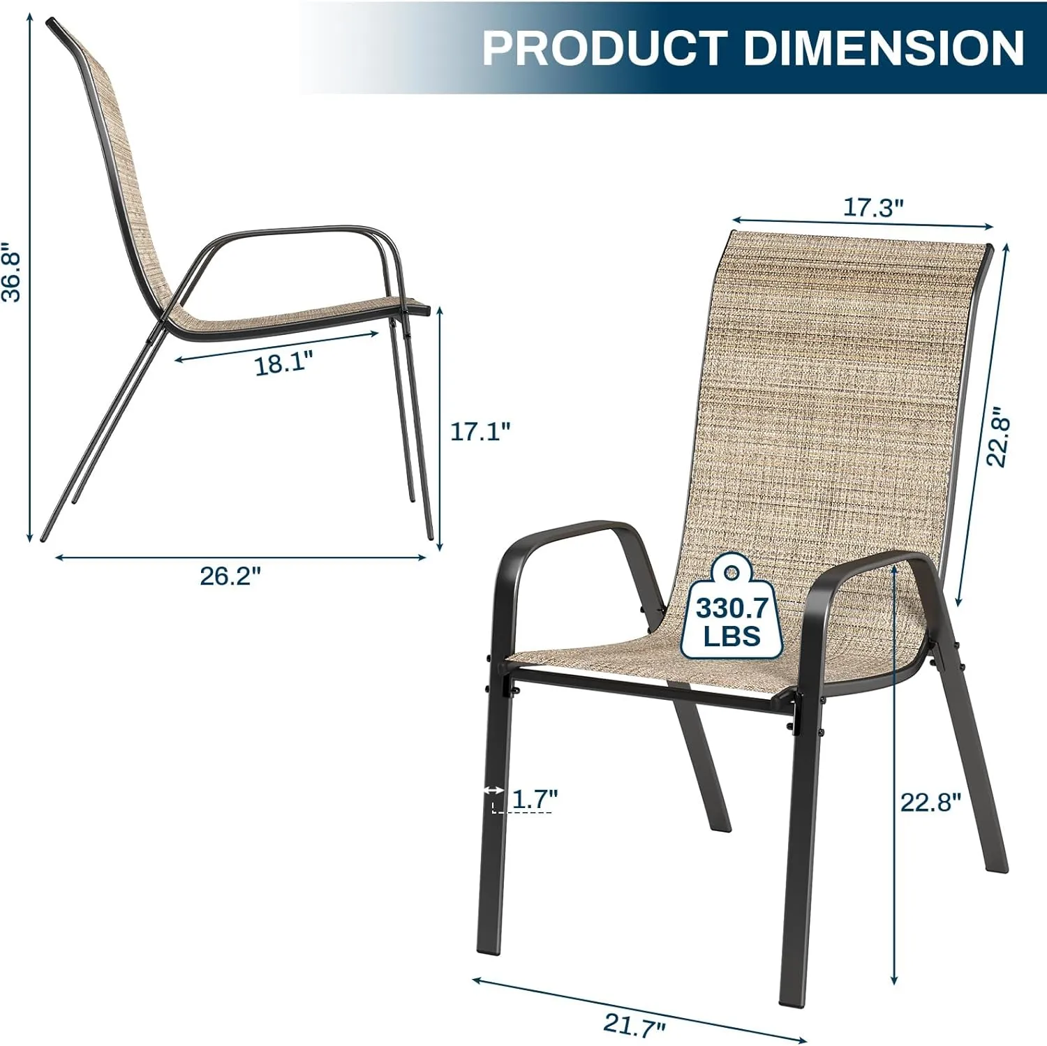 MAMIZO 4 Pcs Patio Dining Chairs, Stackable All Weather Teslin Chair, Heavy Duty Outdoor Chairs Set, w/Armrests, Upgraded Chair FeetW/Strenthened Iron Spacers,for Garden,330 LBS (Brown)