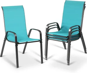 MAMIZO 4 Pcs Patio Dining Chairs, Stackable All Weather Teslin Chair, Heavy Duty Outdoor Chairs Set, w/Armrests, Upgraded Chair FeetW/Strenthened Iron Spacers,for Garden,330 LBS (Turquoise Blue)