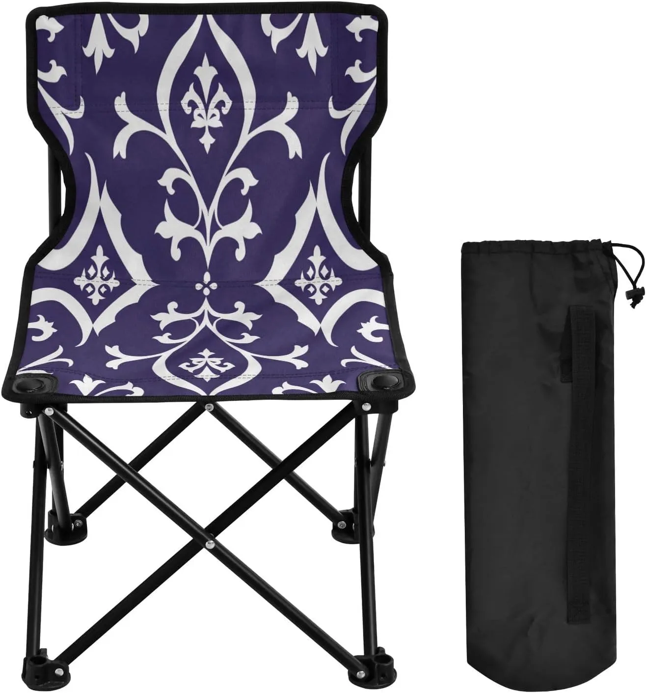 Mandala Blue Flower Texture Portable Outdoor Folding Chair Anti-Slip Padded Oxford Cloth Stool Camping Chair Small for Beach Hiking Fishing Gardening Quad Camp Chair
