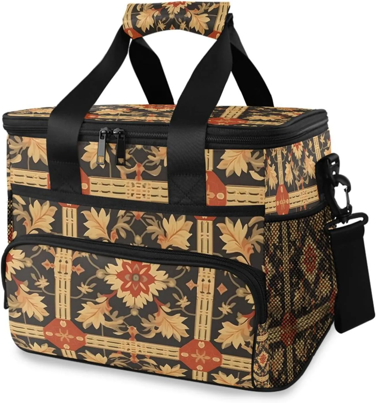 Mandala Red Boho Aztec Black Flower Cooler Bag Insulated Cooler Soft Sided Cooler 24 Can Portable Picnic Bag Large Leakproof Lunch Bag Box for Beach Grocery Camping Travel Car Men Women