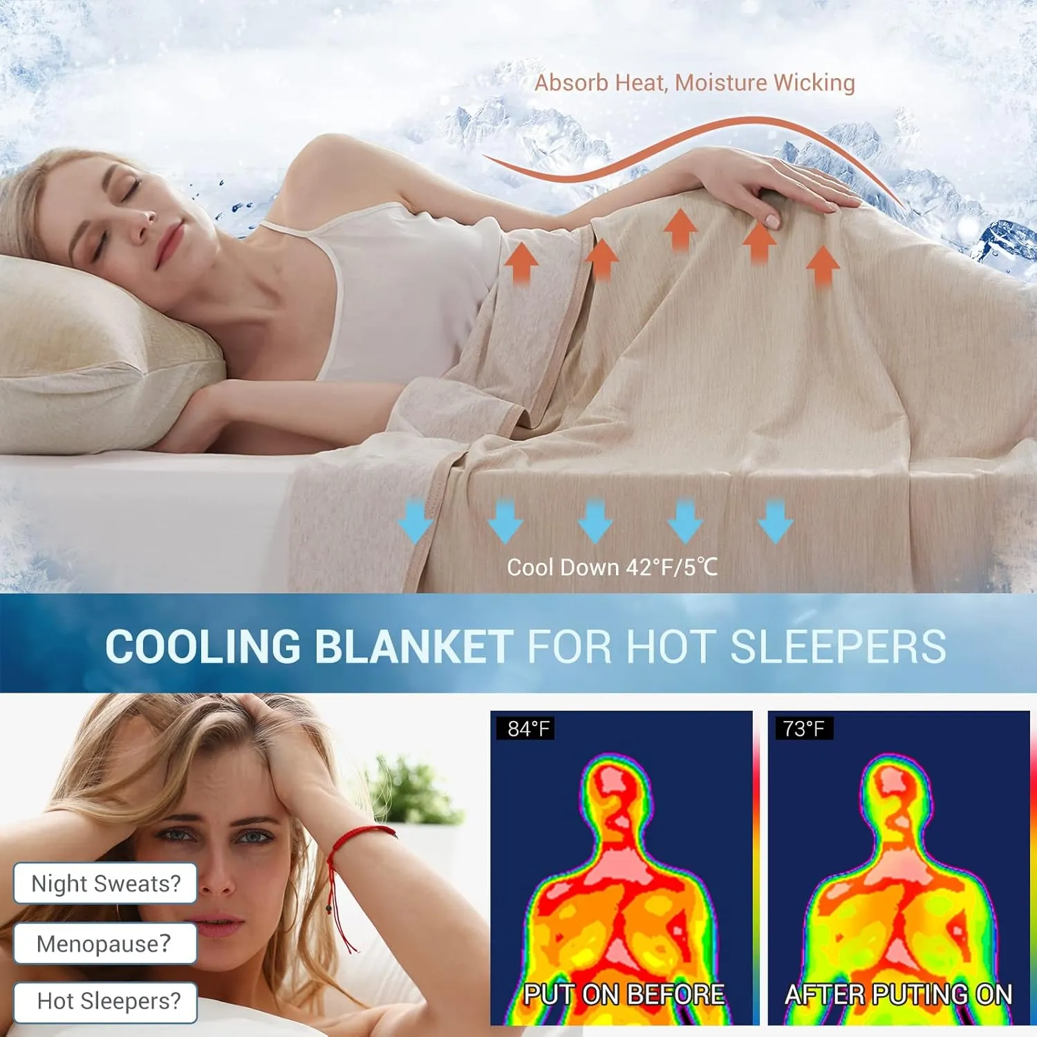 Marchpower Cooling Blanket for Hot Sleepers Kids, Arc-Chill Cool Throw Blanket with Double-Sided Design, Japanese Cooling Fiber Absorbs Body Heat, Lightweight Soft Blanket for Baby Sleeping Travel