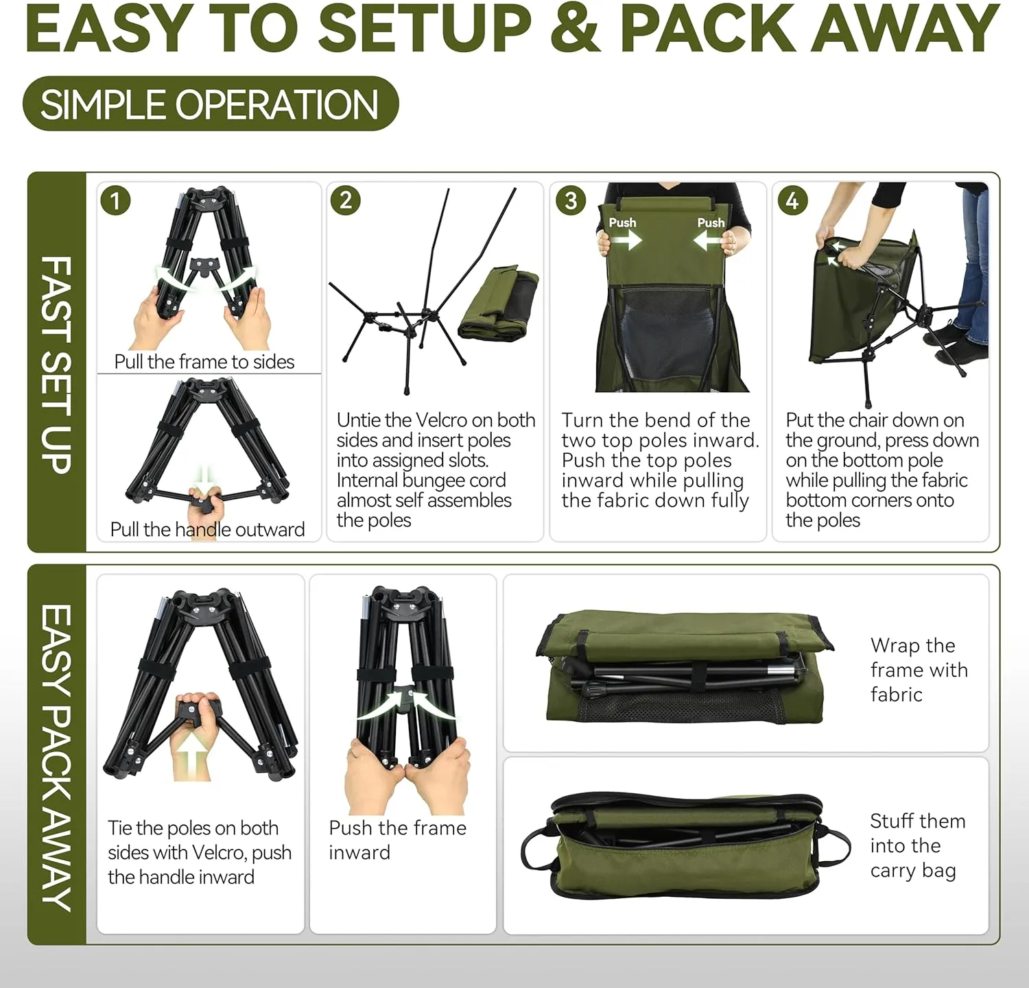 MARCHWAY Lightweight Folding High Back Camping Chair with Head Support, Stable Portable Compact for Outdoor Camp, Travel, Beach, Picnic, Festival, Hiking, Backpacking (Highback Green)