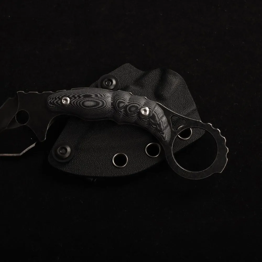 MASALONG Giant bee DC53 Steel Fixed Blade Small Claw Comping EDC Mini Knife kni164 (Black blade black/white handle)