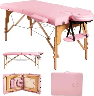 Massage Table Portable Massage Bed Spa Bed 84 Inch Height Adjustable Professional Portable Folding Massage Table, Spa Table Facial Cradle Salon Bed Tattoo Bed (2-Fold Pink)