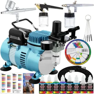 Master Airbrush Cool Runner II Dual Fan Airbrush System with Acrylic Paints, 3 Airbrushes, Guide - For Artists