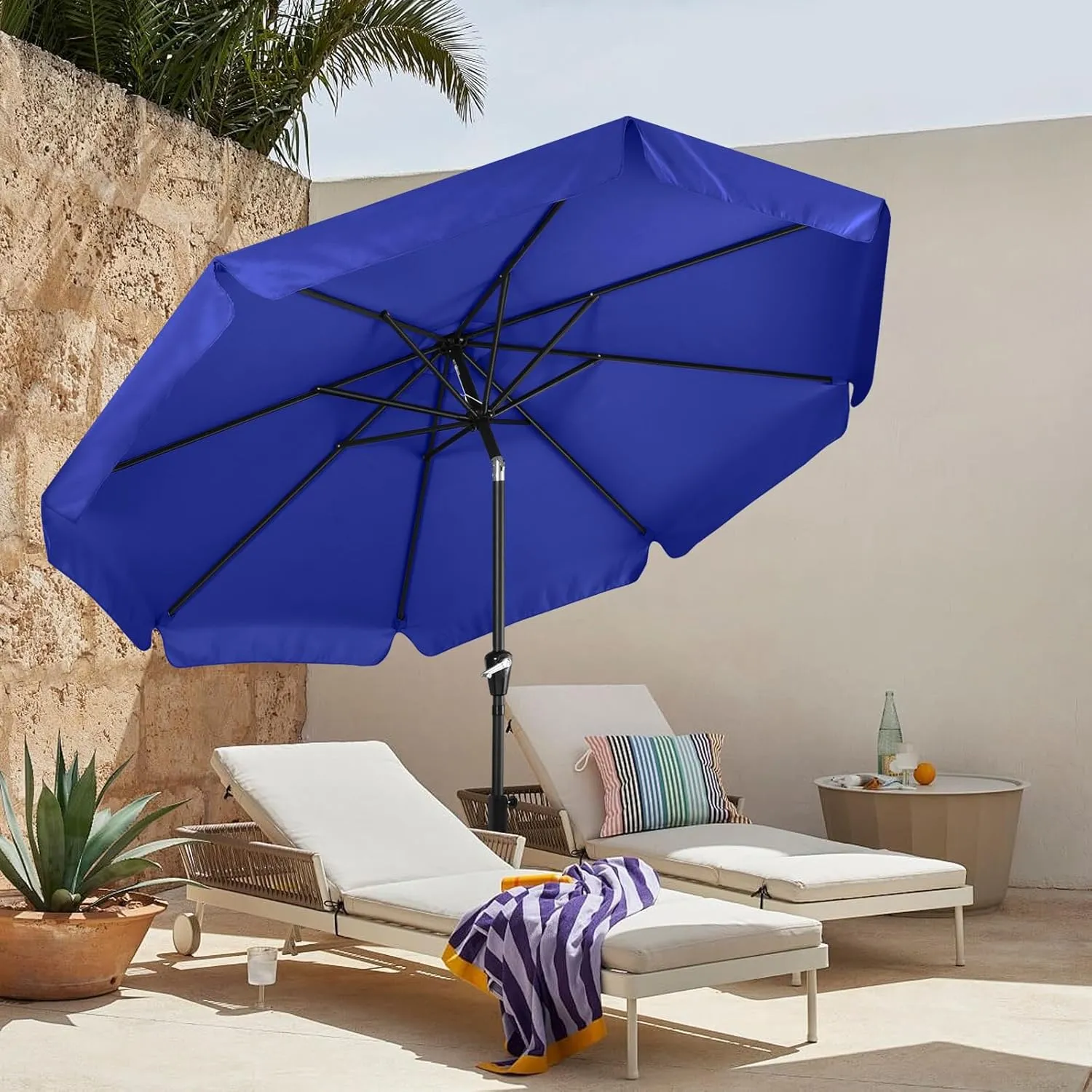 MASTERCANOPY Valance Patio Umbrella for Outdoor Table Market -8 Ribs (9ft, Blue)