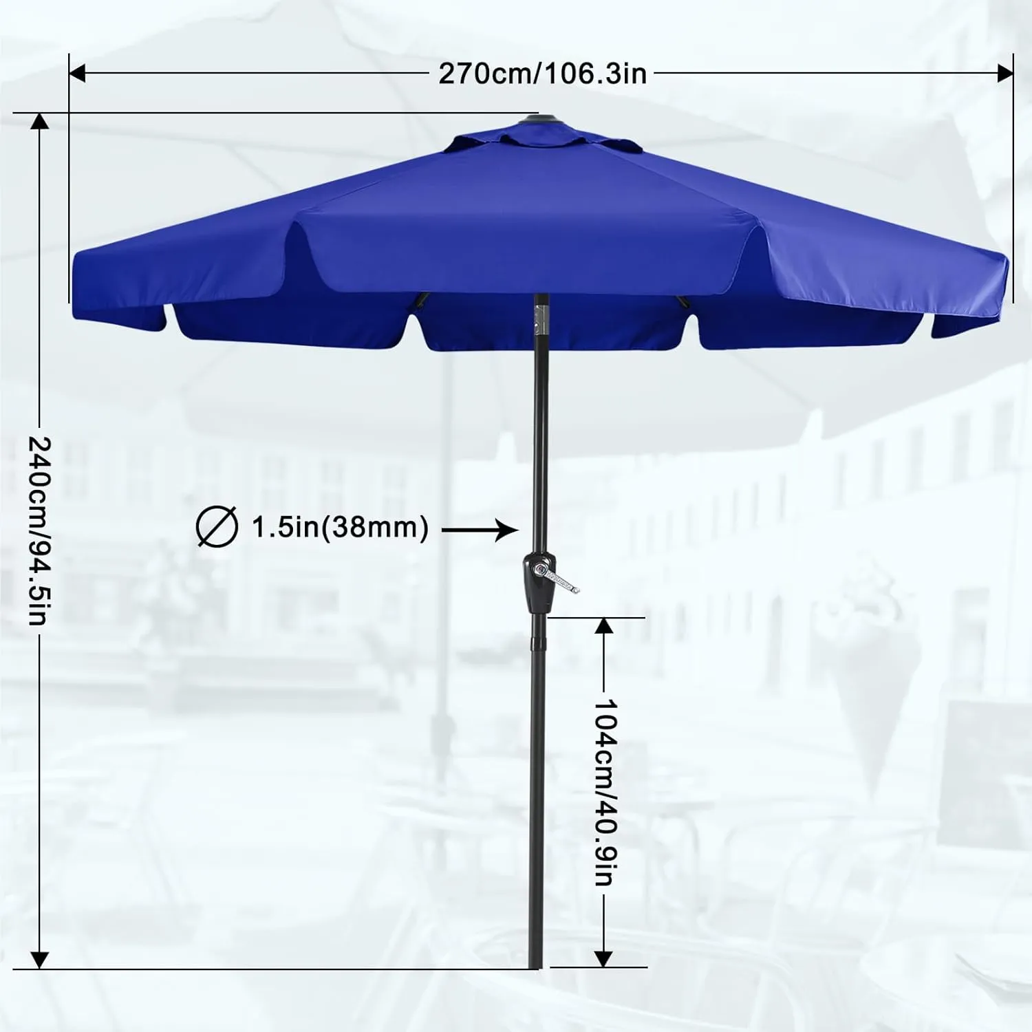 MASTERCANOPY Valance Patio Umbrella for Outdoor Table Market -8 Ribs (9ft, Blue)