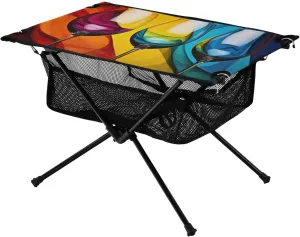 MCHIVER Portable Camping Table Folding Beach Table with Carry Bag Three Glasses Wine Rainbow Travel Table for Outdoor Hiking Backpacking Picnic